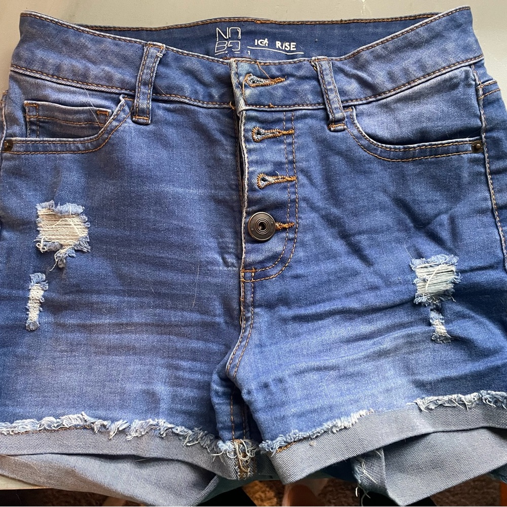 High-Rise Distressed Denim Shorts